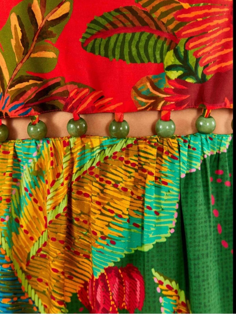 FARM Rio Colorful Mixed-Print Tiered Beased Midi Dress in Red, Green & Blue - Picture 4 of 16